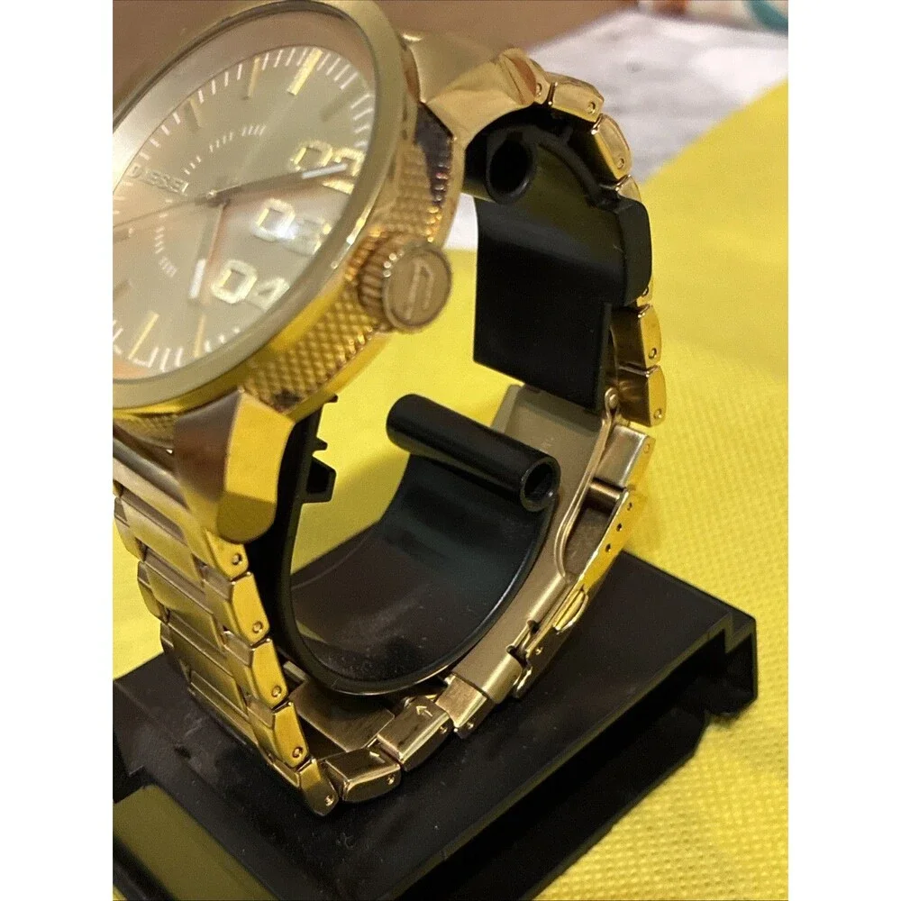 Diesel Double Down Watch Men DZ-1466 46mm Gold Tone Working